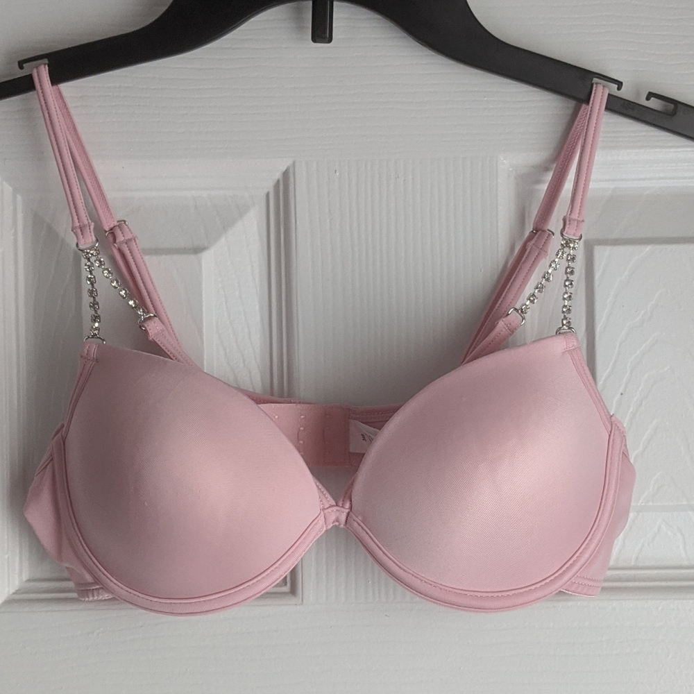 Pink cage Bra with rhinstone accents